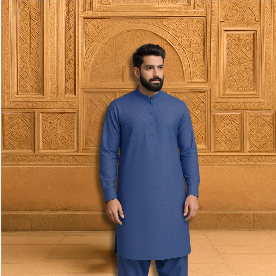 Self design Hard cotton - blue