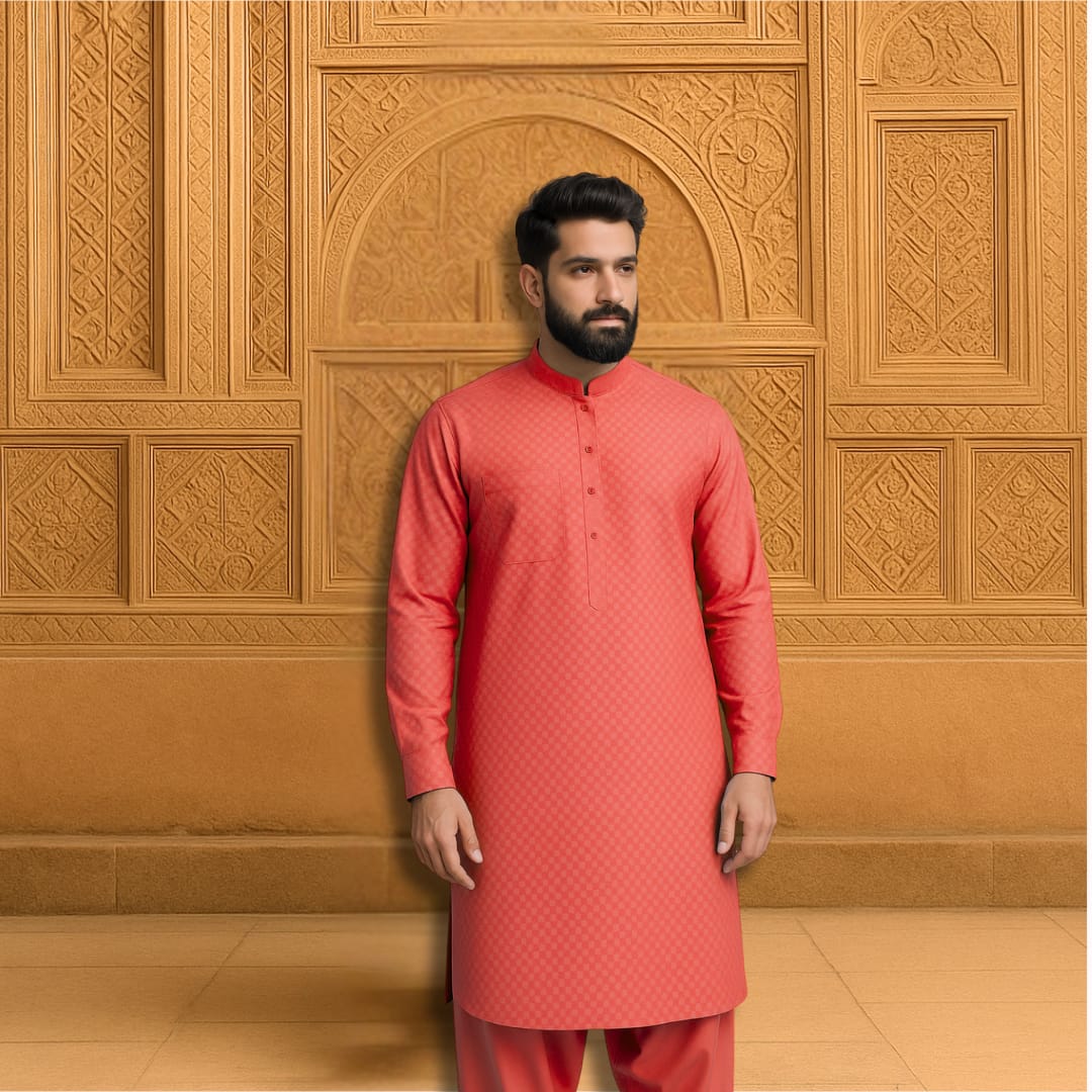 Self design Hard cotton - red