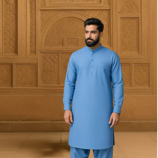 Self design Hard cotton - sky blue